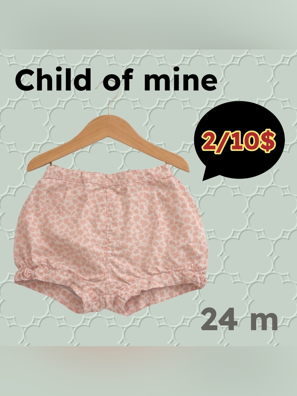 🌈2/10$🇺🇸👍GUC CHILD OF MINE | 24 m| White Girly Pink Pattern toddler bloomers